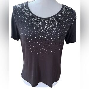 🔥🔥C.D. Petites Solid Black Short Sleeve Studded Neck Line Size PS